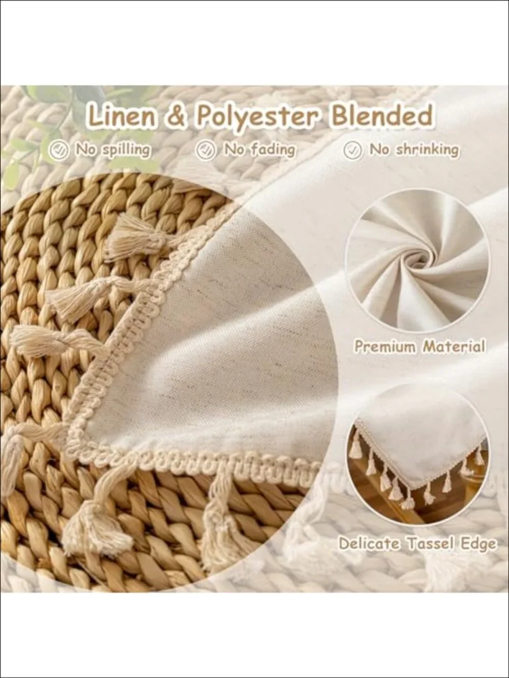 Heavy Weight Table Cloth 60x84 Fringe Tassel Rectangle Dining Tablecloth